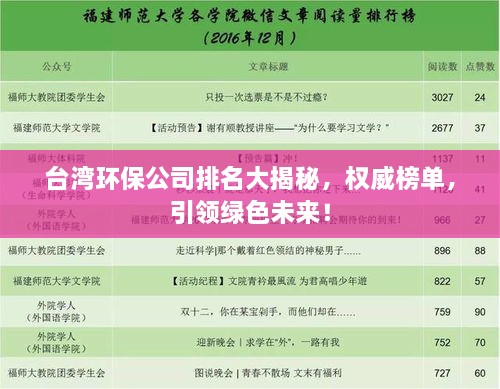 臺(tái)灣環(huán)保公司排名大揭秘，權(quán)威榜單，引領(lǐng)綠色未來！