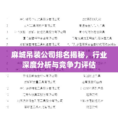 麻城吊裝公司排名揭秘，行業(yè)深度分析與競爭力評估