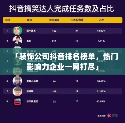「裝飾公司抖音排名榜單，熱門(mén)影響力企業(yè)一網(wǎng)打盡」