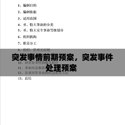 突發(fā)事情前期預(yù)案，突發(fā)事件處理預(yù)案 
