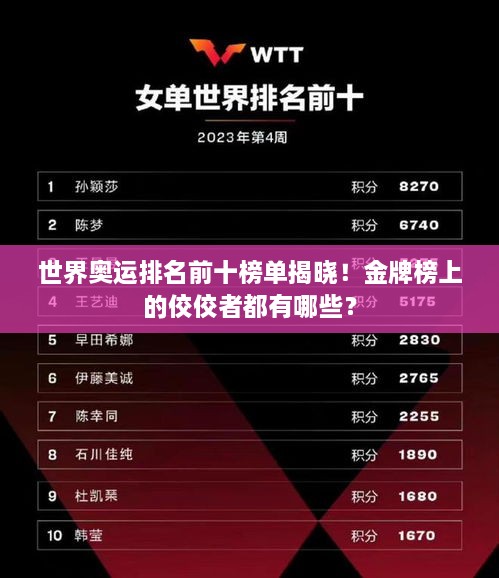 世界奧運排名前十榜單揭曉！金牌榜上的佼佼者都有哪些？